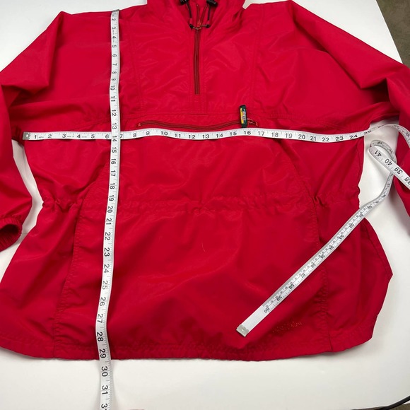L.L. Bean Women's Red Quarter Zip Hooded Rain Jacket, L - Picture 7 of 10